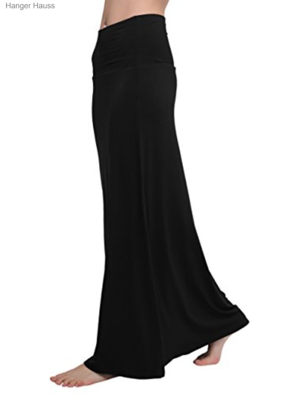 High Waist Maxi Skirt - Spandex Fold-Over Flare Long Skirt